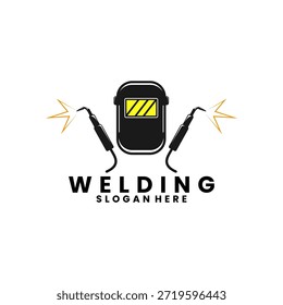 Soldagem com modelo de vetor de design de logotipo de capacete de solda. Vetor de design de logotipo de engrenagem de solda