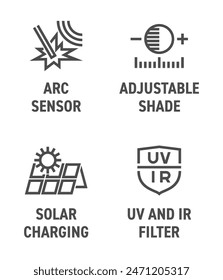 Propiedades del casco de soldadura - carga solar, Filtrar UV e IR, sensor de arco y sombra ajustable.