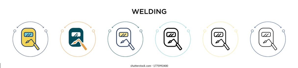 Welding icon in filled, thin line, outline and stroke style. Vector illustration of two colored and black welding vector icons designs can be used for mobile, ui, web