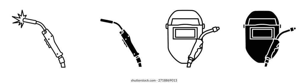 Ícone de solda em linear e clipart estilo pacote em fundo branco.
