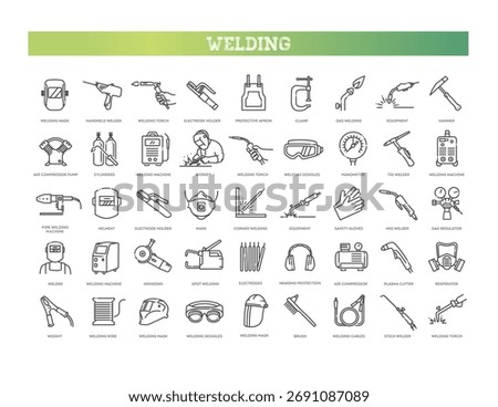 Welding icon set. Equipment and tools