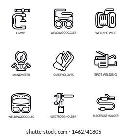 Welding icon set. Outline set of 9 welding vector icons for web design isolated on white background