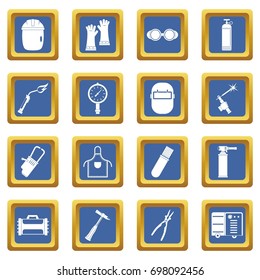 Welding icons set in blue color isolated vector illustration for web and any design