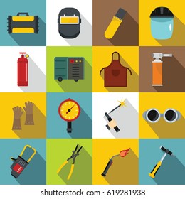 Welding icons set. Flat illustration of 16 welding vector icons for web