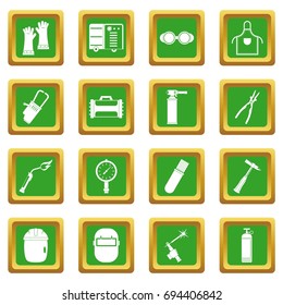Welding icons set in green color isolated vector illustration for web and any design