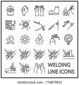 Welding line icon graphic design, Set of welding and safety equipment line icons