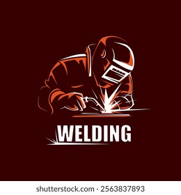 Welding logo template, on the dark background, welder silhouette