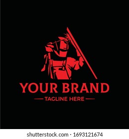 WELDING LOGO, welder silhouette working with weld helmet in simple and modern design style