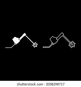 Welding machine in hand holding electric tool use Arm using equipment Spark electrode icon white color vector illustration flat style image set