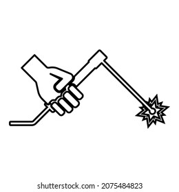 Máquina soldadura en el contorno del soldador de antorcha mano icono de contorno color negro ilustración vectorial estilo plano imagen simple