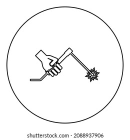 Welding machine in hand torch welder icon in circle round black color vector illustration image outline contour line thin style simple