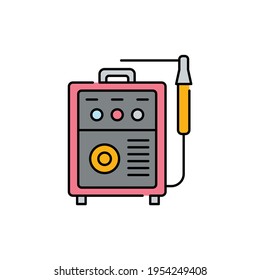 Schweißmaschine с Farbzeilensymbol. Piktogramm für Webseiten, mobile App, Promo. UI UX GUI Design Element. Bearbeitbarer Strich.