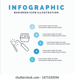 Welding, Machine, Mask, Factory, Industry Line icon with 5 steps presentation infographics Background