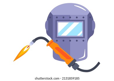 welding machine and mask for welding. iron welding equipment. flat vector illustration.