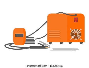 Welding machine with wires vector, welder mask vector