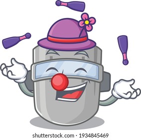 A welding mask cartoon design style succeed playing juggling