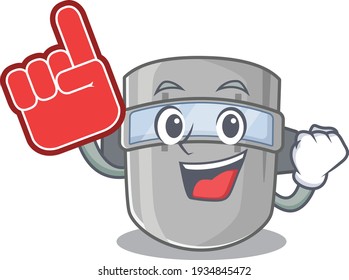 Welding mask in cartoon drawing character design with Foam finger