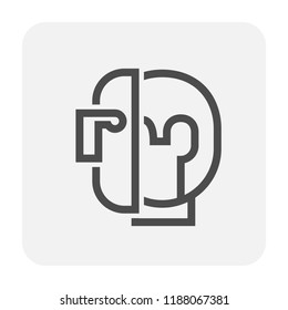 Welding mask, guard or face shield vector icon. Personal protective equipment or safety tool for protection welder in metal work. To cover full face and eye by glass, plastic. Editable line stroke.