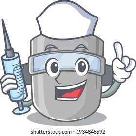 Welding mask humble nurse mascot design with a syringe