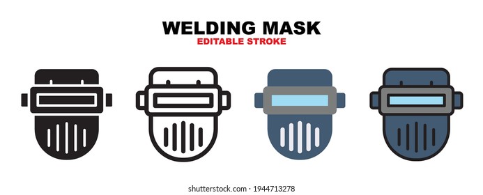 Welding Mask icon set with different styles. Icons designed in filled, outline, flat, glyph and line colored. Editable stroke and pixel perfect. Can be used for web, mobile, ui and more.