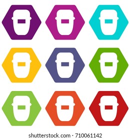 Welding mask icon set many color hexahedron isolated on white vector illustration