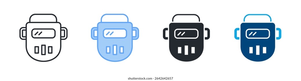 Welding Mask Icon Set Multiple Style. Design In Outline, Blue, Glyph, Dual Tone