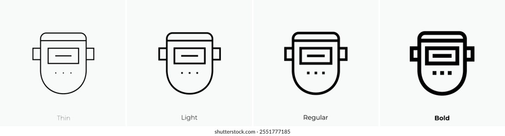 Icono de máscara de soldadura. Diseño de estilo delgado, ligero, regular y audaz aislado sobre fondo blanco