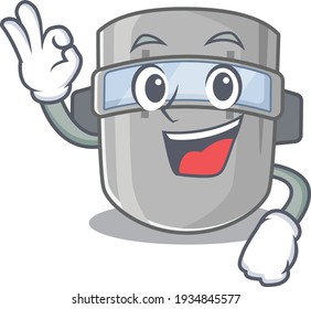 Welding mask mascot design style showing Okay gesture finger