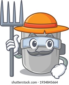 Diseño de mascota de mascarilla de soldadura trabajando como agricultor con sombrero