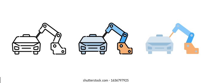 Welding robot and car icon set isolated on white background for web design 