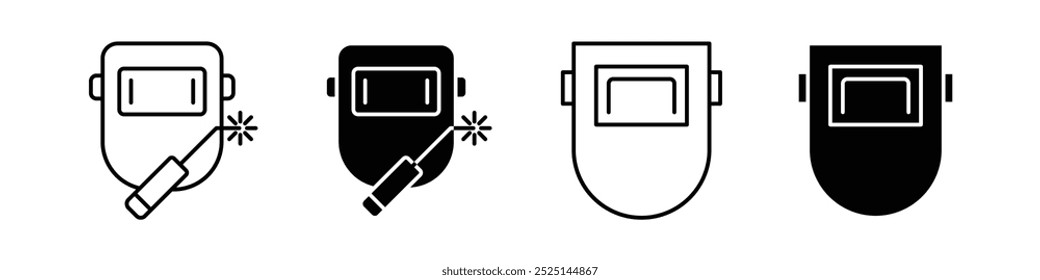 Vetor de capacete de segurança de solda preenchido e esboçado coleção de ícones