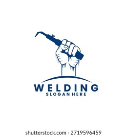 Serviço de soldagem com mãos criativas design de logotipo modelo de vetor