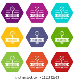 Welding service icons 9 set coloful isolated on white for web