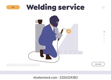 Welding service of professional employee worker website template welder using gas cutting technology