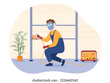Welding Service with Professional Welder Job Weld Metal Structures, Pipe and Steel Construction in Flat Cartoon Hand Drawn Templates Illustration
