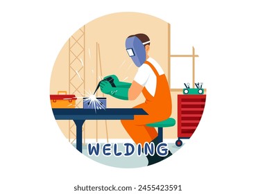 Welding Service Vector Illustration with Professional Welder Job Weld Metal Structures, Pipe and Steel Construction in Flat Cartoon Background