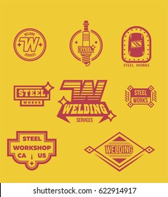 Welding services steel workshop badges design set