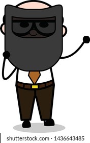 Welding Shield - Retro Cartoon Father Old Boss Vector Illustration