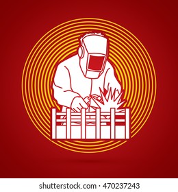 Welding with sparks designed on circle light background graphic vector.