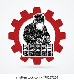 Welding with sparks designed on gar wheel background graphic vector.