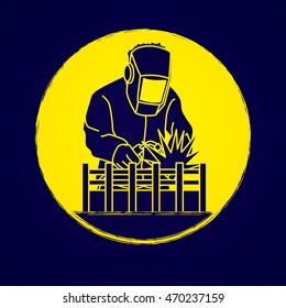 Welding with sparks designed on grunge circle background graphic vector.