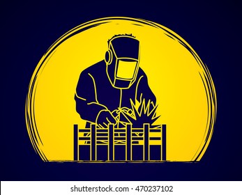 Welding with sparks designed on moonlight background graphic vector.