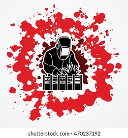 Welding with sparks designed on splatter blood background graphic vector.