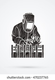 Welding with sparks designed using black grunge brush graphic vector.