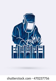 Welding with sparks designed using blue grunge brush graphic vector.