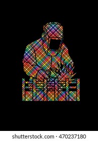 Welding with sparks designed using colorful pixels graphic vector.