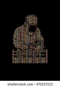 Welding with sparks designed using colorful mosaic pattern graphic vector.