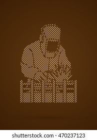 Welding with sparks designed using golden dots graphic vector.