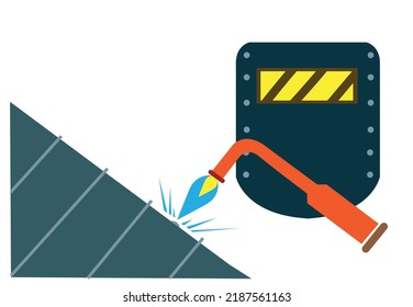 Welding a steel material with a protective clothing. Editable Clip Art.