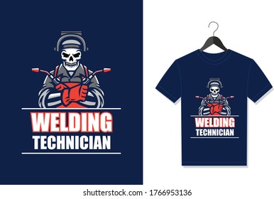 Welding Technician Typography, Welder skeleton Vector graphic for t shirt. Vector Poster, typographic quote or t-shirt.